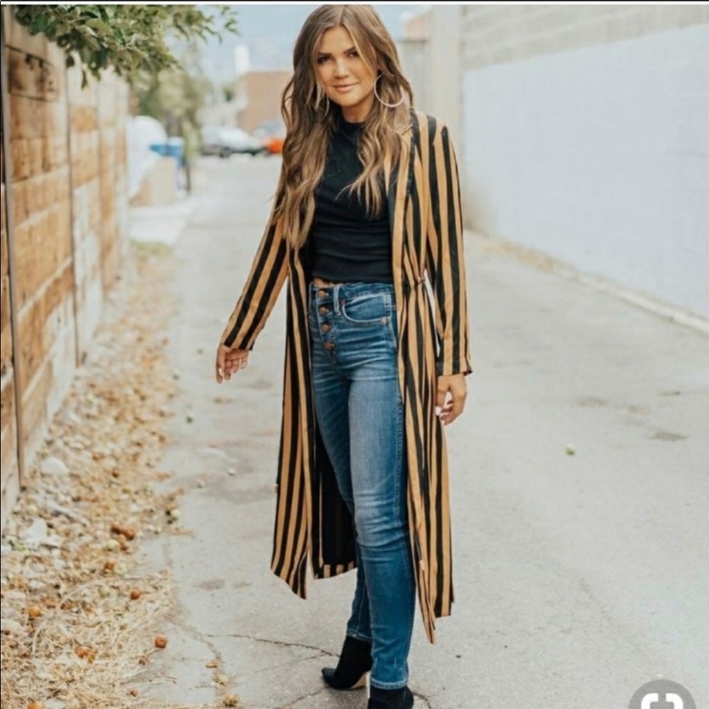 TOPSHOP Gold and Black Stripe Duster NWT Size 4 - Picture 1 of 4